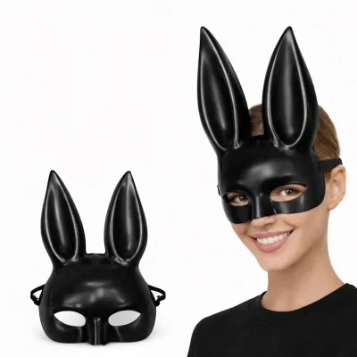 BUĞZ Uzun Kulaklı Siyah Lüks Tavşan Maskesi