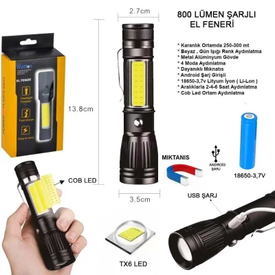 BUĞZ Uzun Menzilli EL Feneri Mıknatıslı Wt-602