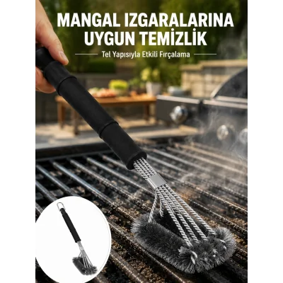 BUĞZ Uzun Saplı Izgara Temizleme Fırçası Çelik Telli Yeni Nesil
