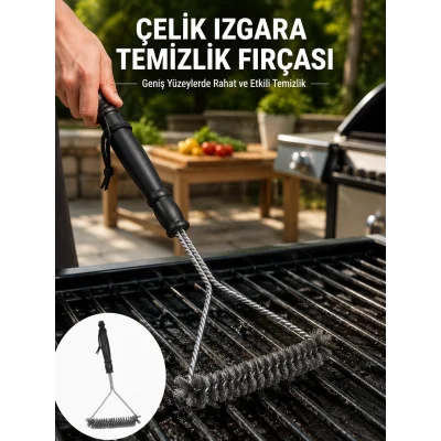 BUĞZ Uzun Saplı Paslanmaz Çelik Izgara Temizlik Fırçası Yeni Nesil