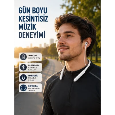 BUĞZ Uzun Süre Dayanıklı Manyetik Başlıklı Bluetooth Kulaklık