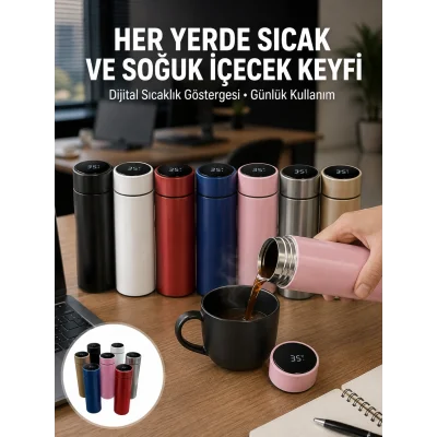 BUĞZ Uzun Süre Isı Koruma Sağlayan Dijital Göstergeli Termos Yeni Nesil