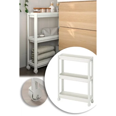  Vesken Beyaz 3lü Tekerlekli Dikdörtgen Raf Ünitesi Banyo Mutfak Düzenleyici Raf Modern Depolama Raf