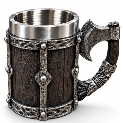 BUĞZ Viking Balta Kulplu 3d Paslanmaz Çelik Kupa Bardak Alk6263