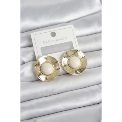 BUĞZ Vintage Model Beyaz Gold Renk Pirinç Kadın Küpe