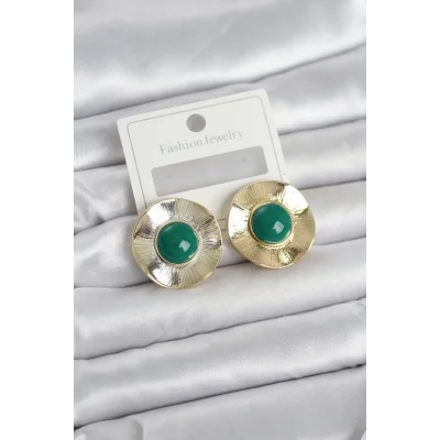 BUĞZ Vintage Model Yeşil Gold Renk Pirinç Kadın Küpe