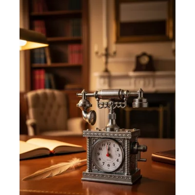 BUĞZ Vintage Telefon Tasarımlı Masa Saati ve Çalar Saat Dekoratif Model