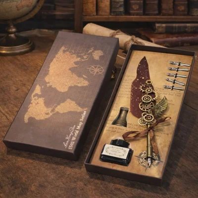 BUĞZ Vintage Tüylü Divit Kalem Hediye Seti