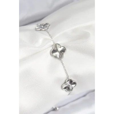 BUĞZ VIP Pirinç Yonca Model Gümüş Renk Kadın Bileklik