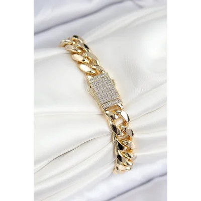 BUĞZ VIP Pirinç Zirkon Taşlı Cuba Model Gold Renk Kadın Bileklik - Lisinya