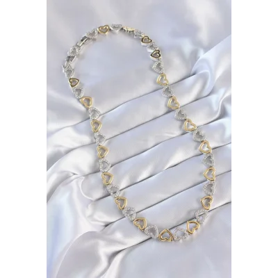 BUĞZ Vip Seri Pirinç Çift Renk Zirkon Taşlı İçi Boş Kalp Tasarımlı Kolye - Lisinya