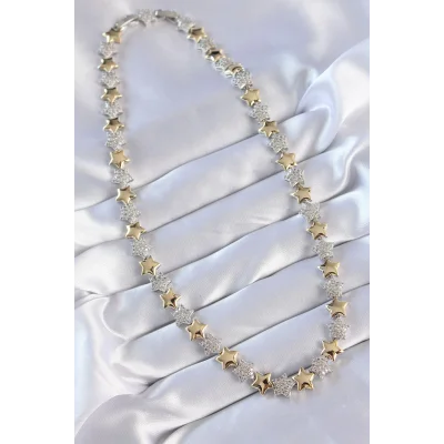 BUĞZ Vip Seri Pirinç Çift Renk Zirkon Taşlı Yıldız Tasarımlı Kolye - Lisinya