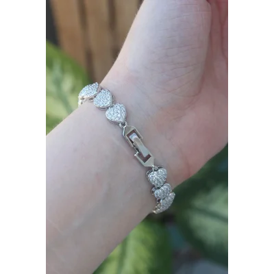 BUĞZ Vip Seri Pirinç Zirkon Taşlı Gümüş Renk Kalp Model Bileklik - Lisinya