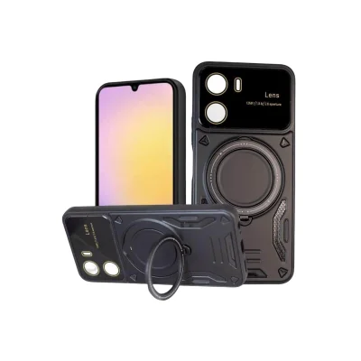 BUĞZ Vivo Y16 Kılıf Joy Lens Standlı Kapak - Siyah