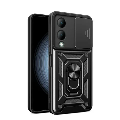 BUĞZ Vivo Y17s Kılıf Pars Lens Yüzüklü Silikon - Siyah