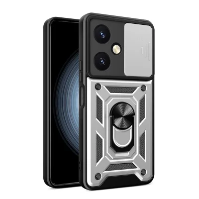 BUĞZ Vivo Y27 Kılıf Pars Lens Yüzüklü Silikon - Gümüş