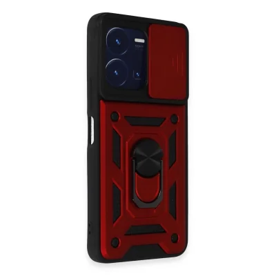 BUĞZ Vivo Y35 Kılıf Pars Lens Yüzüklü Silikon - Kırmızı