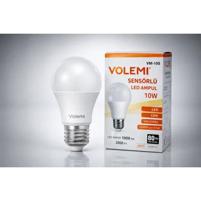 BUĞZ Volemi VM-10S Sensörlü LED Ampul 10W 2000 Lümen E27 Duy 50000 Saat Ömür Enerji Tasarruflu Beyaz Işık