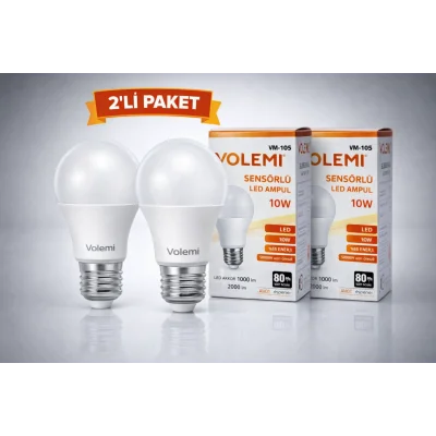 BUĞZ Volemi VM-10S Sensörlü LED Ampul 10W 2000 Lümen E27 Duy 50000 Saat Ömür Enerji Tasarruflu Beyaz Işık 2 Adet
