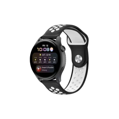 BUĞZ Watch 20mm Spor Delikli Kordon - Siyah-beyaz