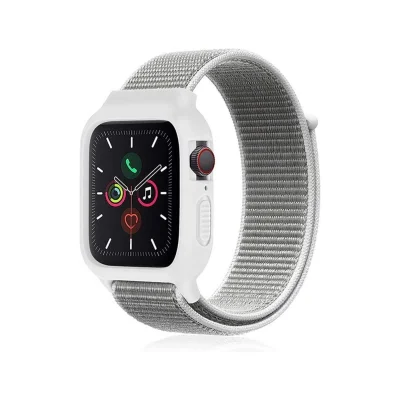 BUĞZ Watch 38mm Hasırlı Cırtcırtlı Kasalı Kordon - Beyaz