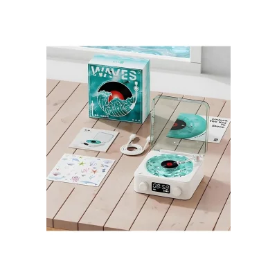 BUĞZ Waves Nostalji Plak Görünümlü Bluetooth Hoparlör 3d Ses Dalgası Retro Müzik Plak Mavi