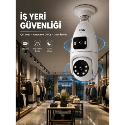 BUĞZ Wi-Fi Çift Lens Ampul Kamera  Akıllı Ev Güvenliği