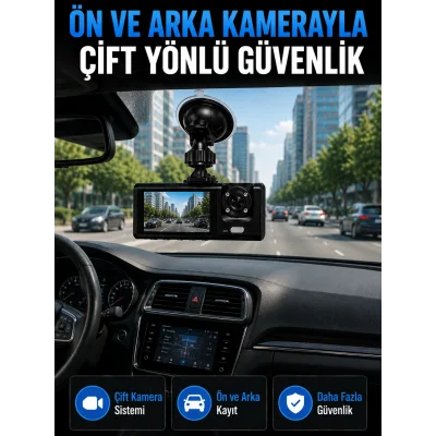 BUĞZ WiFi Çift Kameralı Araç İçi Kayıt Kamerası 1080P Full HD 170° Geniş Açılı Araç Kamerası