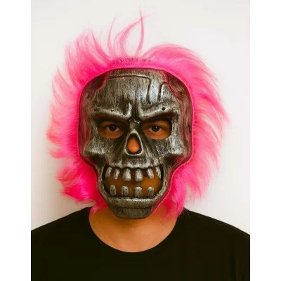 BUĞZ Wild Skull - Gümüş Kafatası Pembe Saçlı İskelet Maske