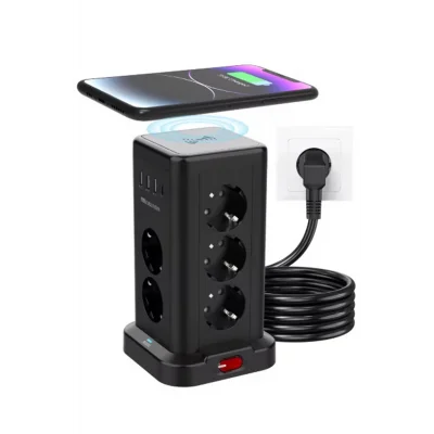 BUĞZ Wp711 Akım Korumalı Priz Kablosuz Şarj İstasyonu 11x Soket 3x Usb 1xtype-c Kablolu Grup Priz