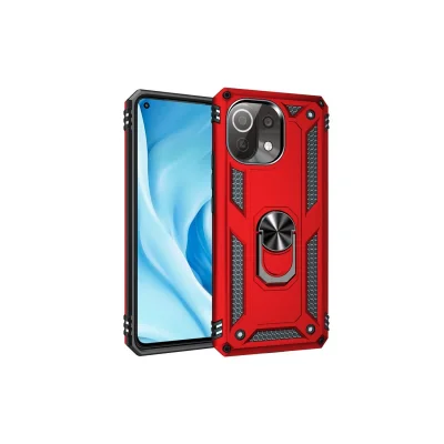 BUĞZ Xiaomi Mi 11 Lite Kılıf Sofya Yüzüklü Silikon Kapak - Kırmızı