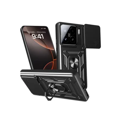 BUĞZ Xiaomi Mi 15 Kılıf Pars Lens Yüzüklü Silikon - Siyah