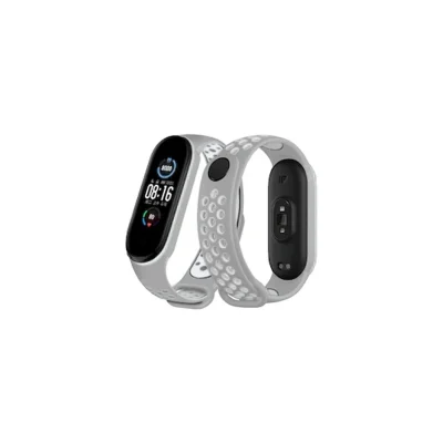 BUĞZ Xiaomi Mi Band 6 Spor Delikli Kordon - Gri-kırmızı