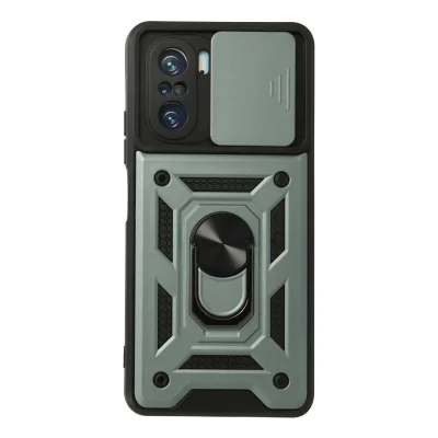 BUĞZ Xiaomi Poco F3 Kılıf Pars Lens Yüzüklü Silikon - Yeşil