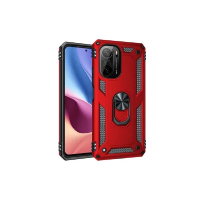 BUĞZ Xiaomi Poco F3 Kılıf Sofya Yüzüklü Silikon Kapak - Kırmızı