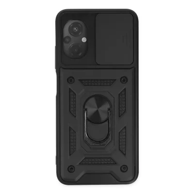 BUĞZ Xiaomi Poco M5 Kılıf Pars Lens Yüzüklü Silikon - Siyah