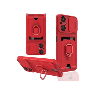 BUĞZ Xiaomi Poco M5 Kılıf Zuma Kartvizitli Yüzüklü Silikon - Kırmızı