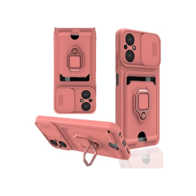 BUĞZ Xiaomi Poco M5 Kılıf Zuma Kartvizitli Yüzüklü Silikon - Pembe