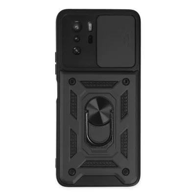 BUĞZ Xiaomi Poco X3 Gt Kılıf Pars Lens Yüzüklü Silikon - Siyah