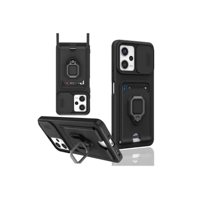 BUĞZ Xiaomi Poco X5 5g Kılıf Zuma Kartvizitli Yüzüklü Silikon - Siyah