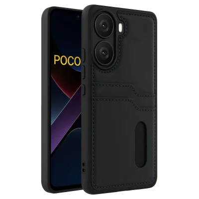 BUĞZ Xiaomi Poco X7 Pro Kılıf Sara Kartvizitli Deri Kılıf - Siyah