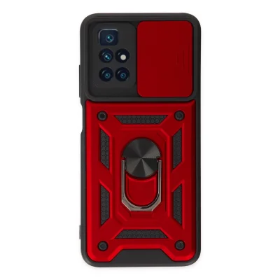 BUĞZ Xiaomi Redmi 10 2022 Kılıf Pars Lens Yüzüklü Silikon - Kırmızı