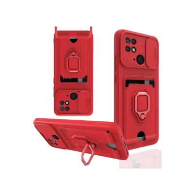 BUĞZ Xiaomi Redmi 10c Kılıf Zuma Kartvizitli Yüzüklü Silikon - Kırmızı