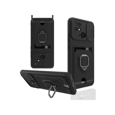 BUĞZ Xiaomi Redmi 10c Kılıf Zuma Kartvizitli Yüzüklü Silikon - Siyah