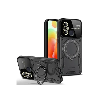 BUĞZ Xiaomi Redmi 12c Kılıf Joy Lens Standlı Kapak - Siyah