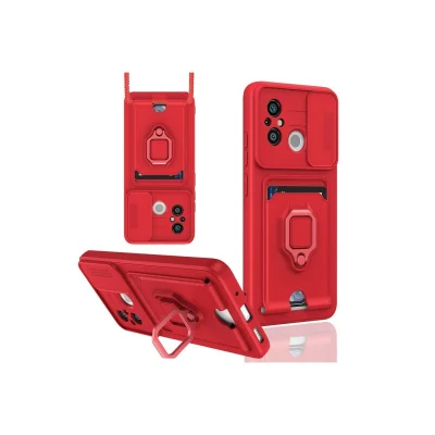 BUĞZ Xiaomi Redmi 12c Kılıf Zuma Kartvizitli Yüzüklü Silikon - Kırmızı