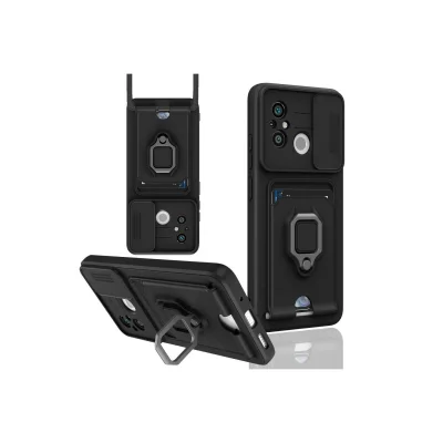 BUĞZ Xiaomi Redmi 12c Kılıf Zuma Kartvizitli Yüzüklü Silikon - Siyah