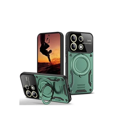 BUĞZ Xiaomi Redmi 13 4g Kılıf Joy Lens Standlı Kapak - Koyu Yeşil