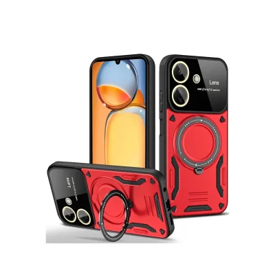 BUĞZ Xiaomi Redmi 13c Kılıf Joy Lens Standlı Kapak - Kırmızı