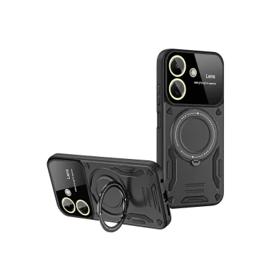 BUĞZ Xiaomi Redmi 13c Kılıf Joy Lens Standlı Kapak - Siyah